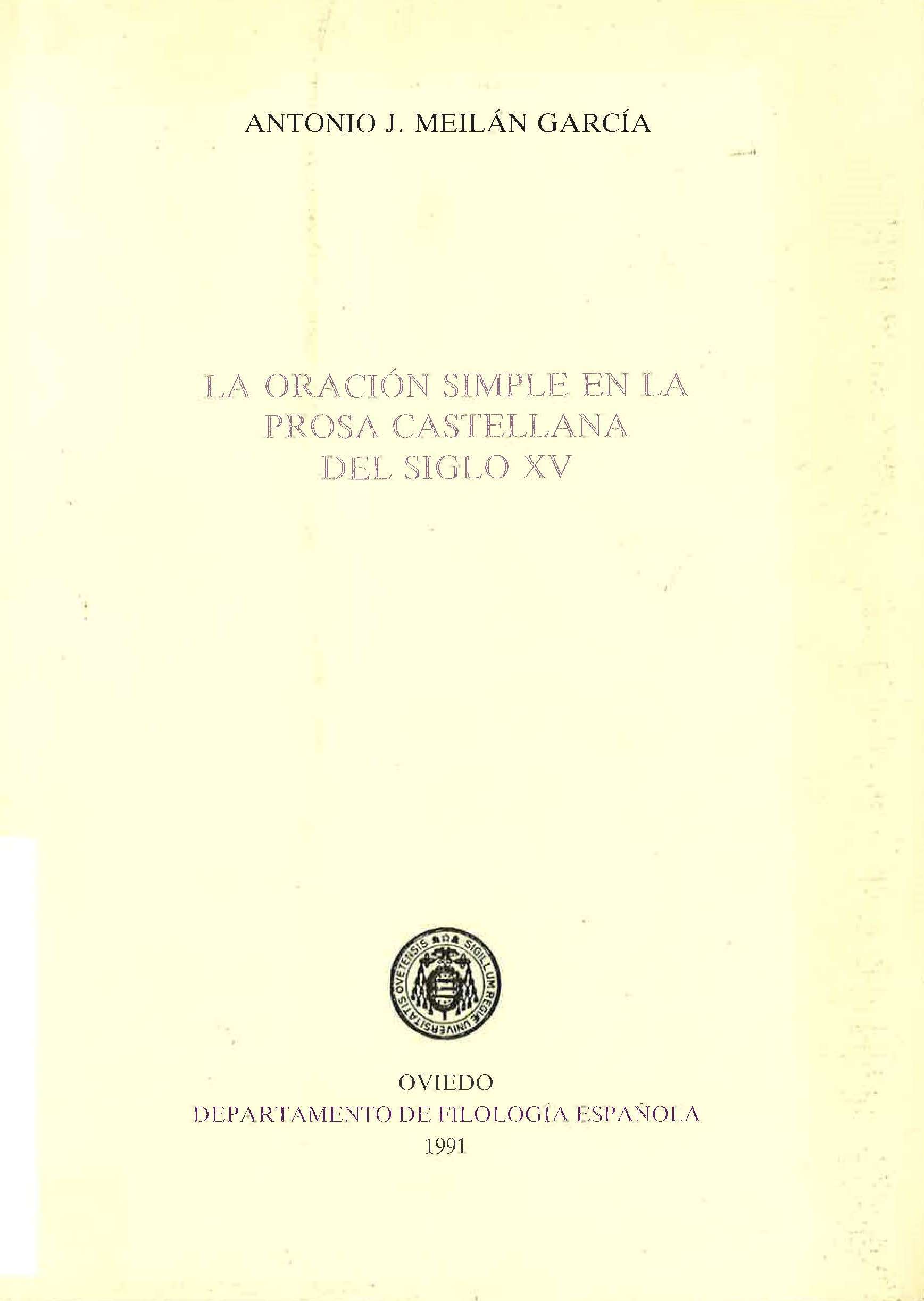 La oración simple en la prosa castellana del siglo XV