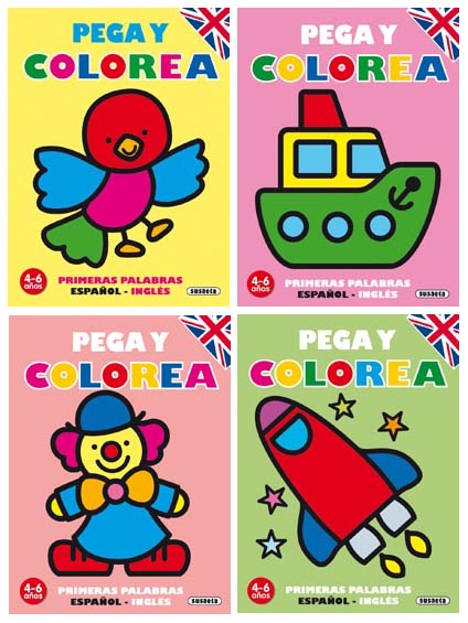 Pega y colorea. Primeras palabras español - inglés (4 títulos)