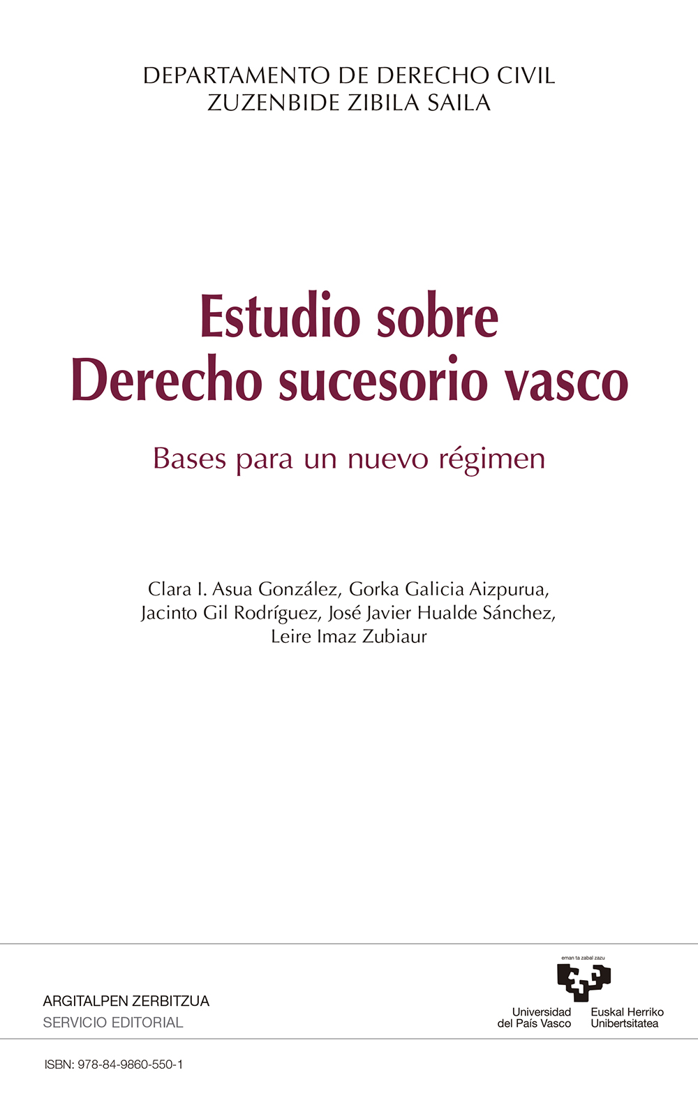 Estudios sobre Derecho sucesorio vasco.