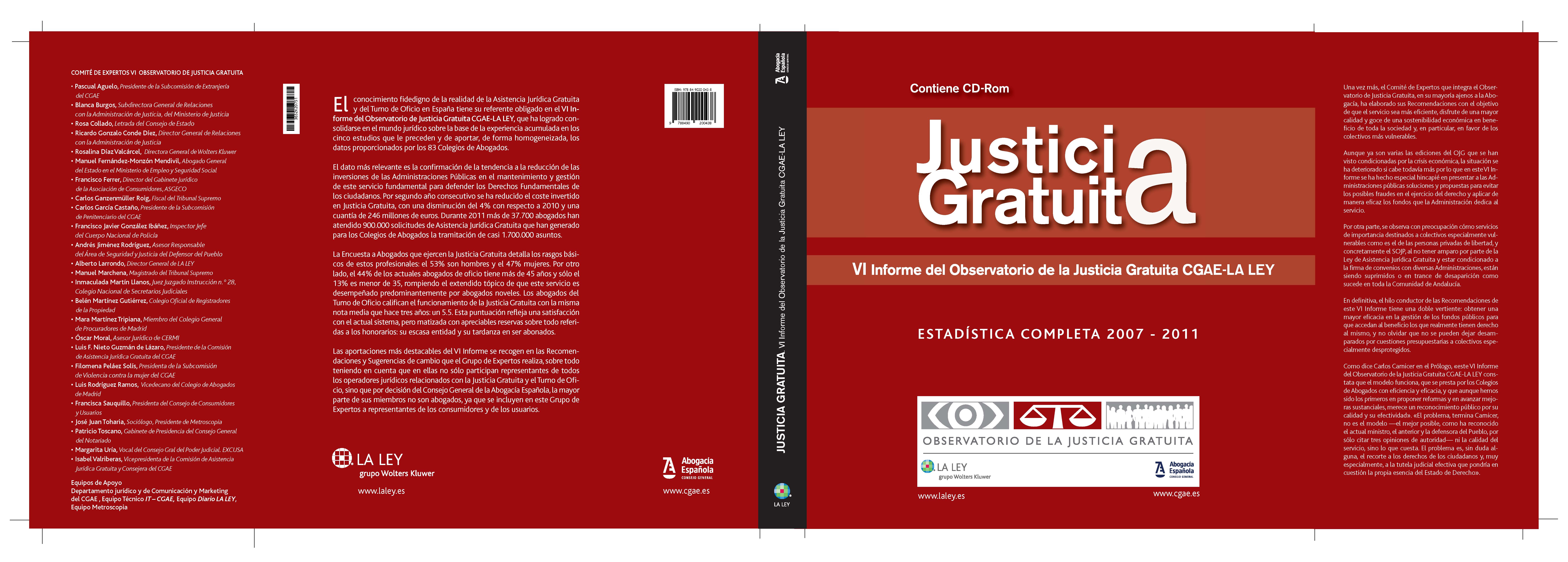 Justicia gratuita: VI Informe del Observatorio de la Justicia Gratuita CGAE-La Ley