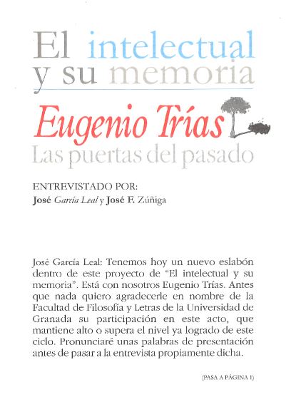 Eugenio Trías. Las puertas del pasado