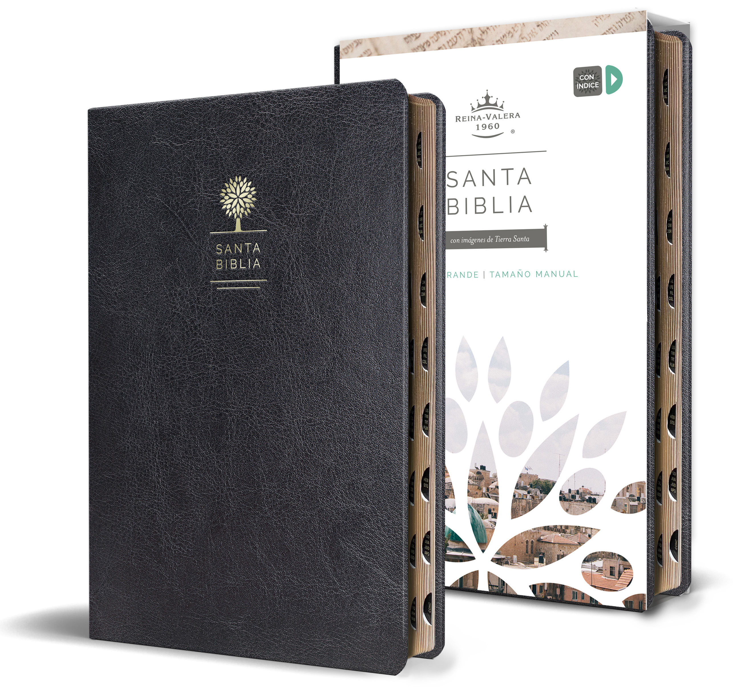 Biblia Reina Valera 1960 letra grande. Símil piel negro, índice, tamaño manual