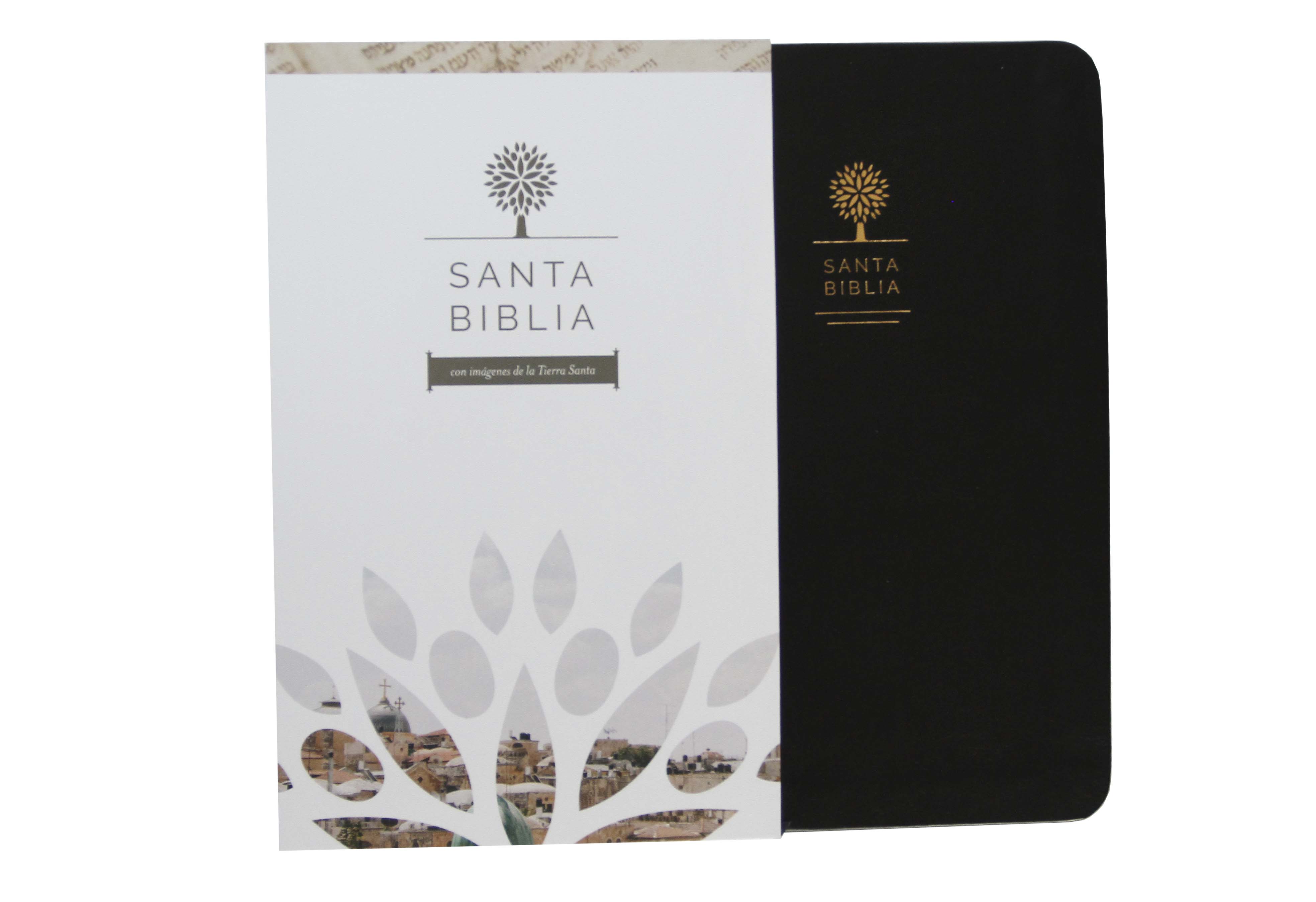 Biblia Reina Valera 1960 letra grande. Símil piel negro, fotos de Tierra Santa