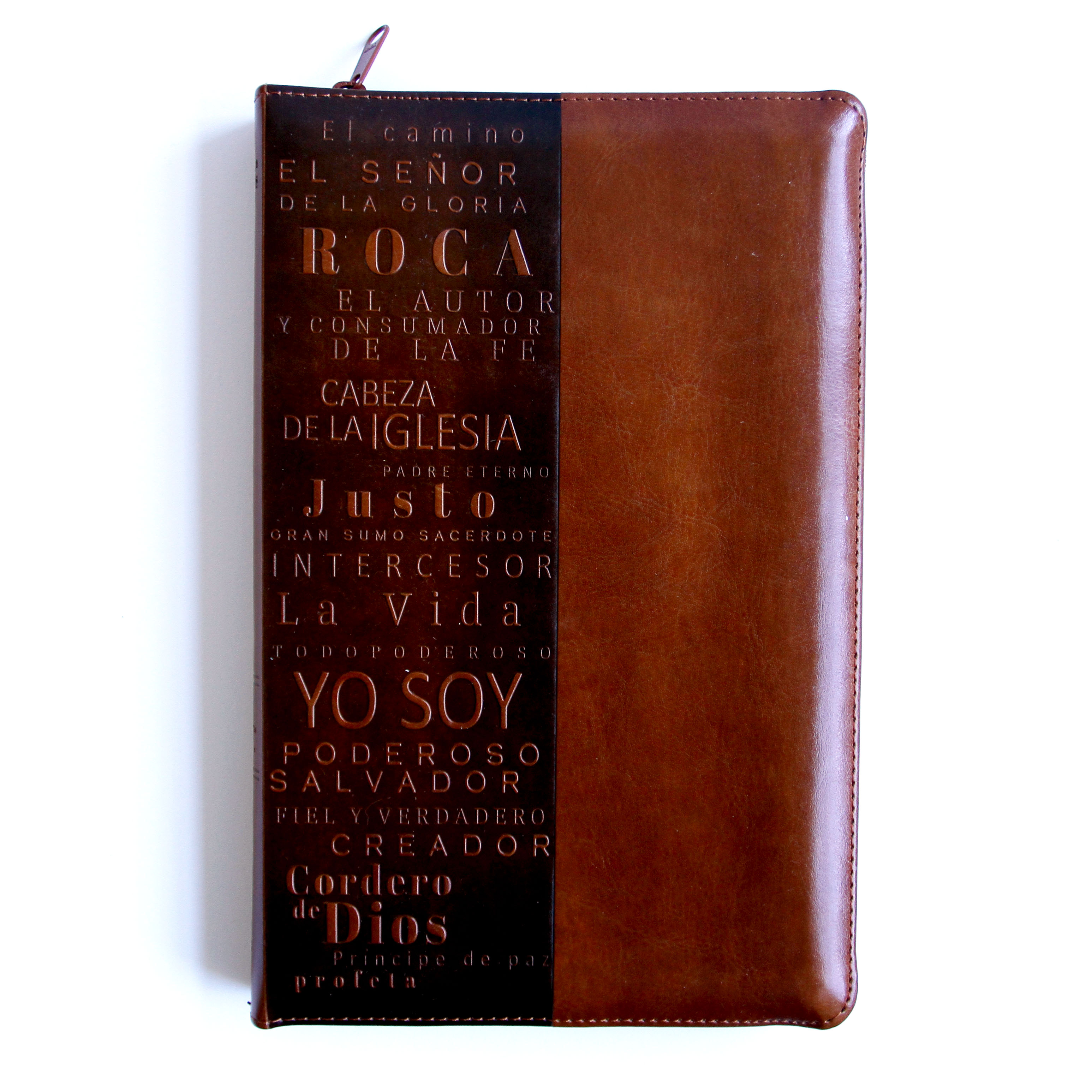 Biblia RV60 Nombres de Dios letra grande tamaño manual piel Canela índice y cremallera