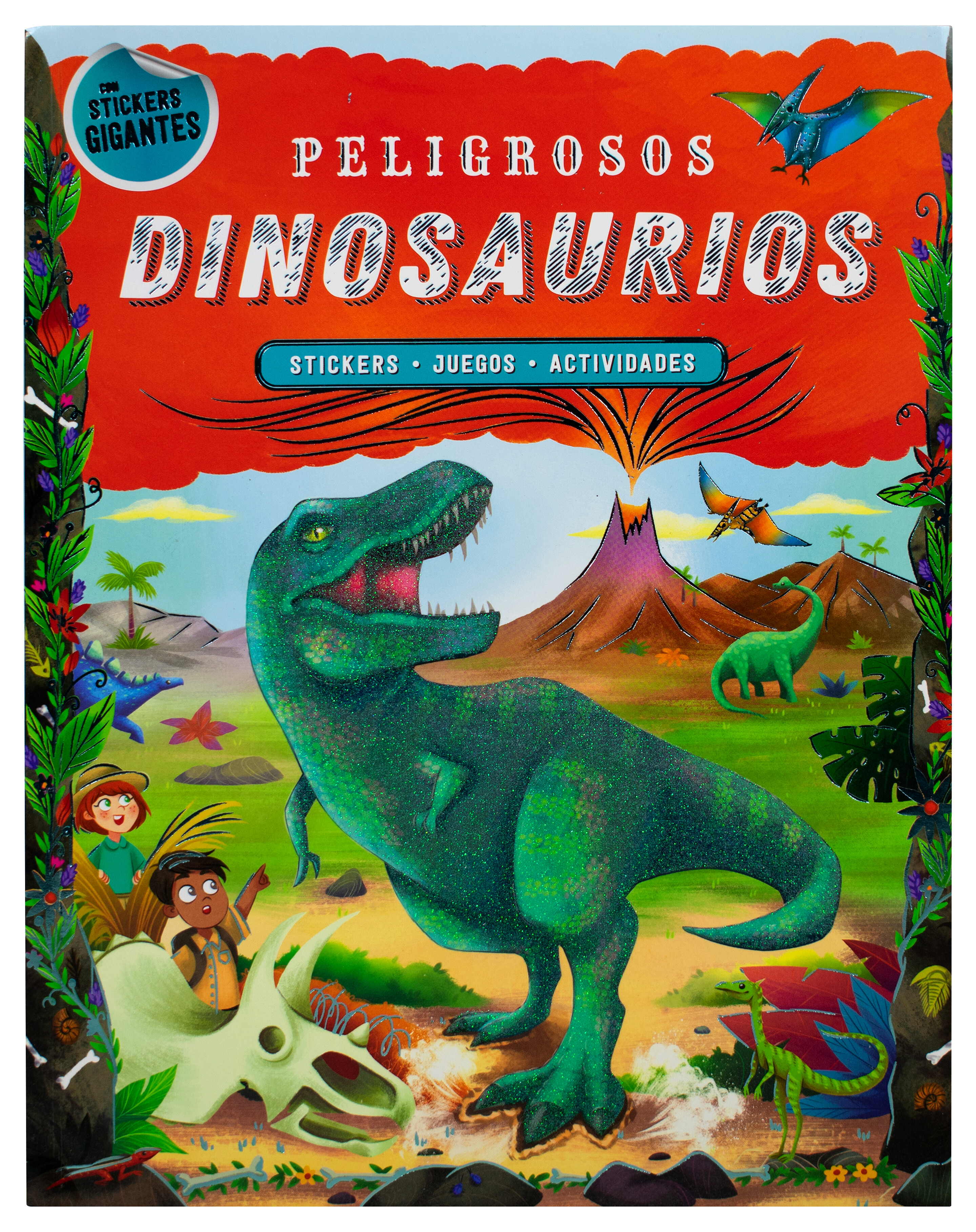 Libro infantil con stickers gigantes peligrosos: Dinosaurios