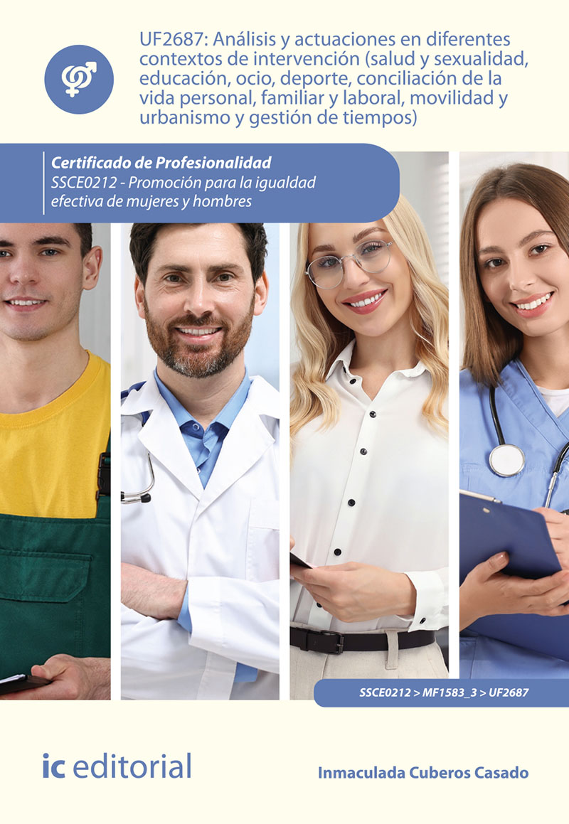 Análisis y actuaciones en diferentes contextos de intervención (salud y sexualidad, educación, ocio, deporte, conciliación de la vida personal, familiar y laboral, movilidad y urbanismo y gestión de tiempos). SSCE0212 - Promoción para la igualdad efectiva de hombres y mujeres