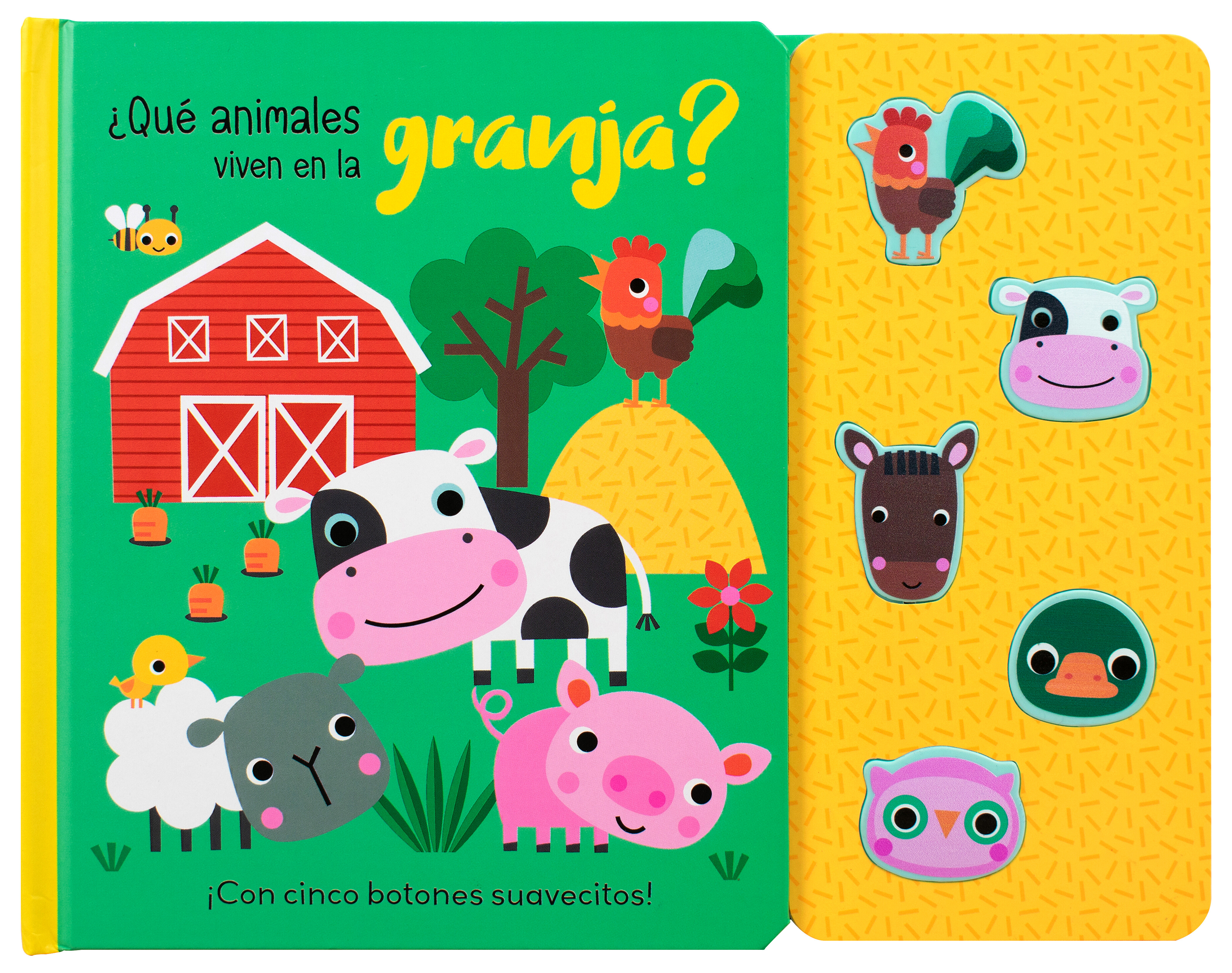 Libro infantil: ¡Con cinco botones suavecitos!: ¿Qué animales viven en la granja?