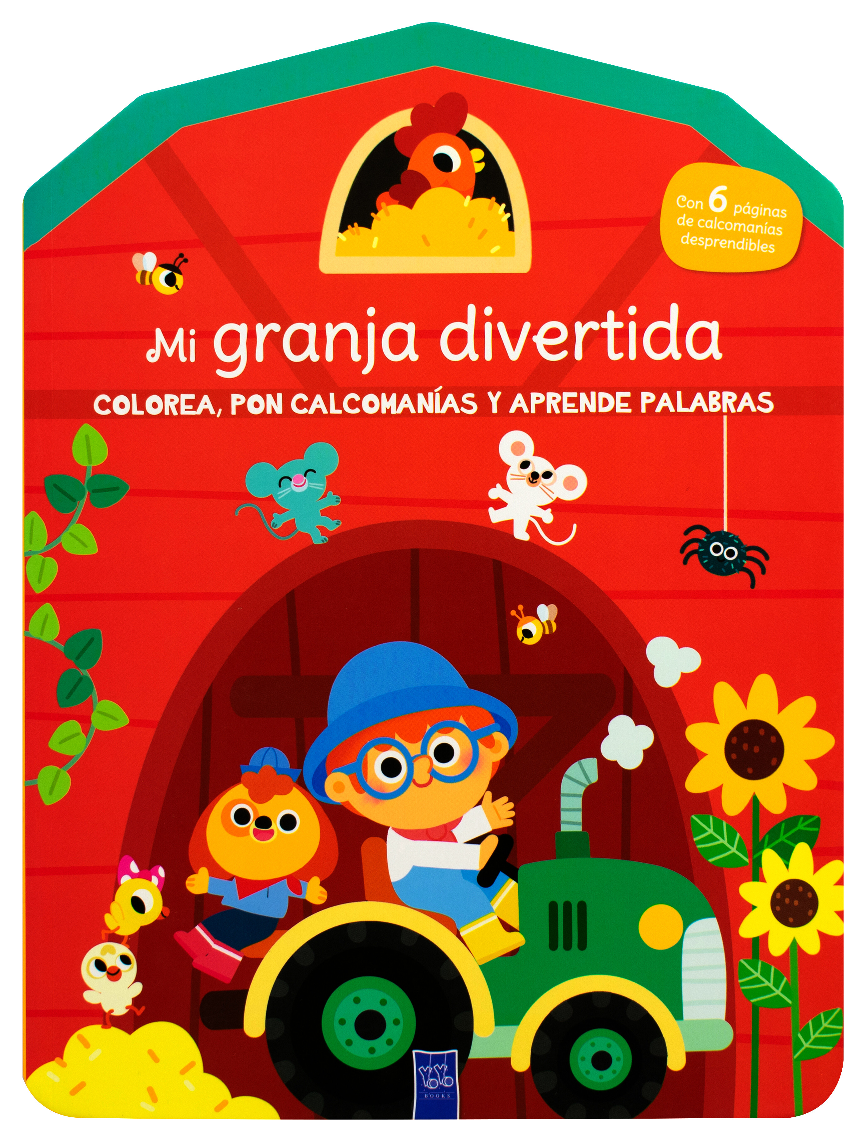 Libro para colorear: Colorea, pon calcomanías y aprende palabras: Mi granja divertida