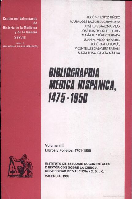 Bibliographia medica hispanica, 1475-1950 (III): Libros y folletos, 1701-1800