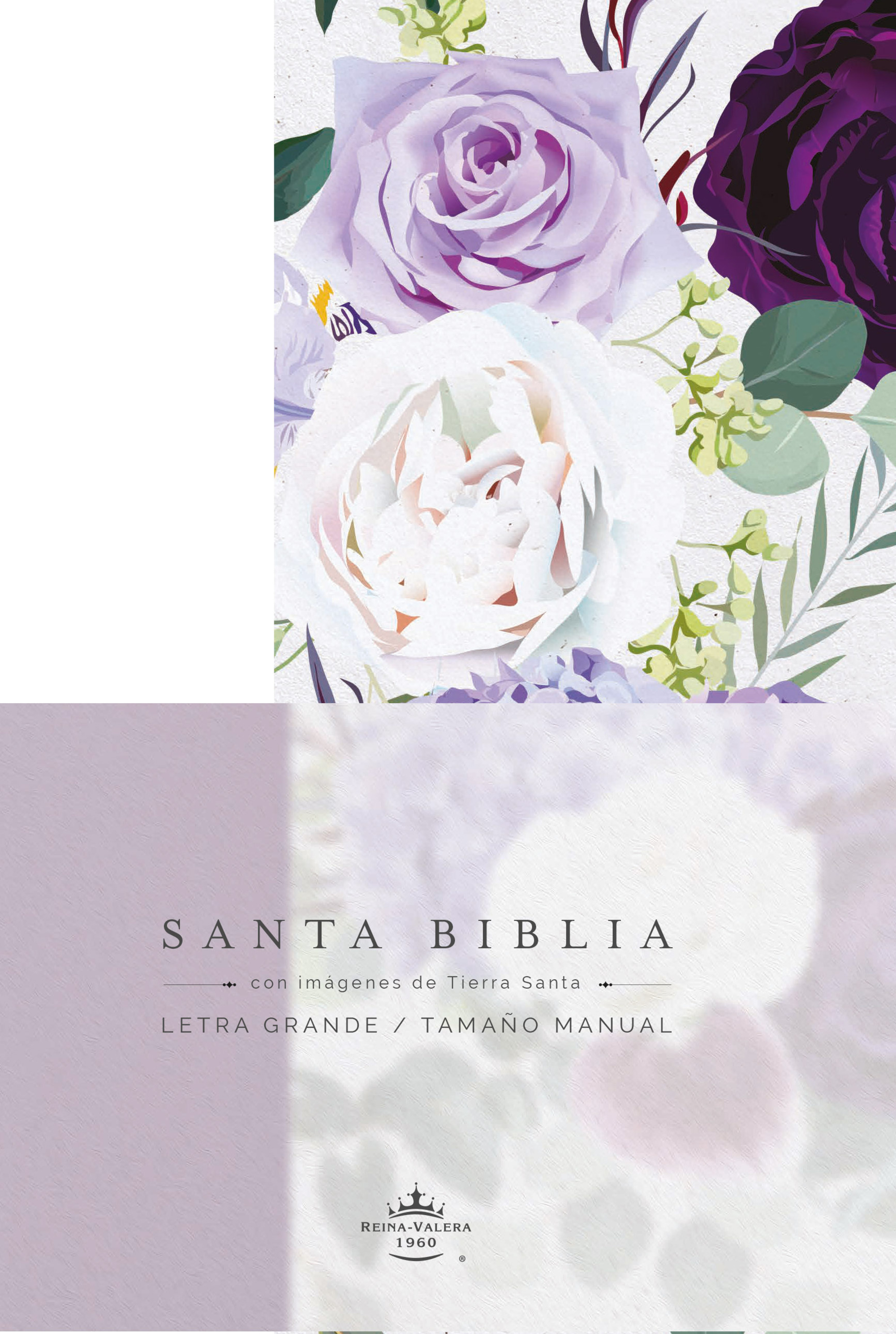 Biblia RVR1960 Tapa dura y tela morada con flores tamaño manual CON INDICE