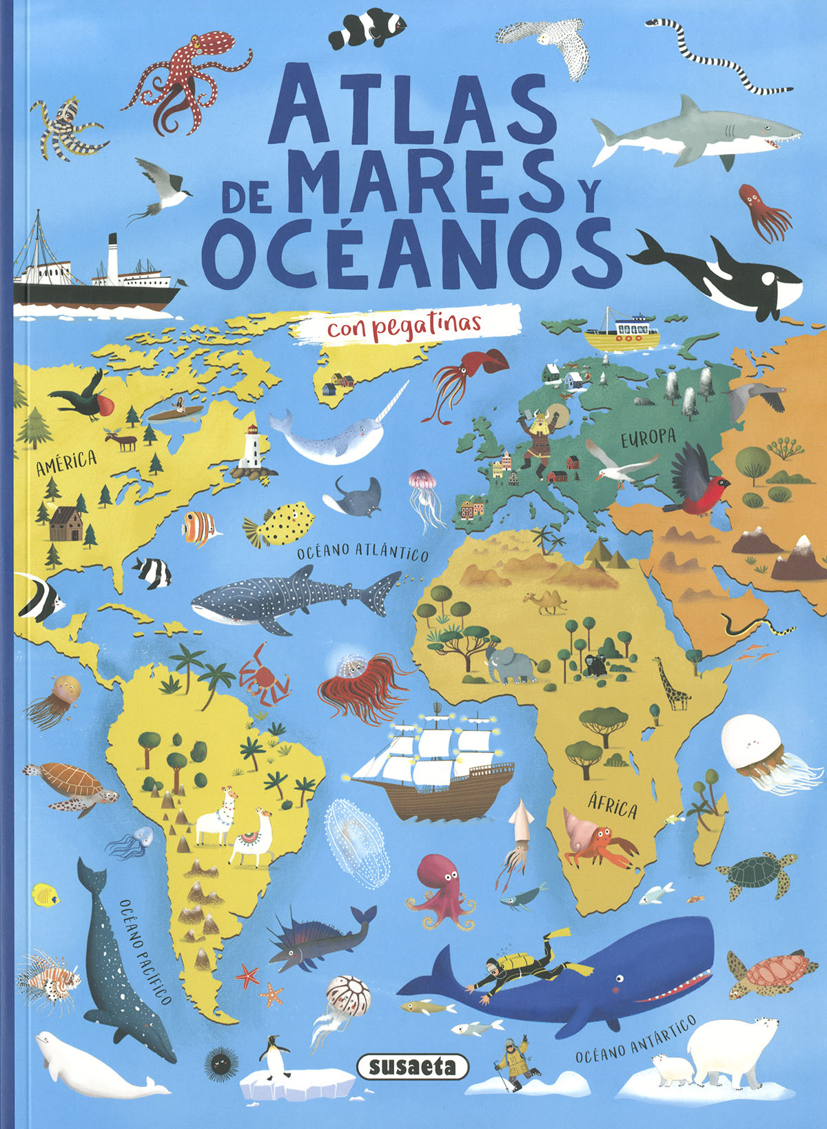 Atlas de mares y océanos con pegatinas