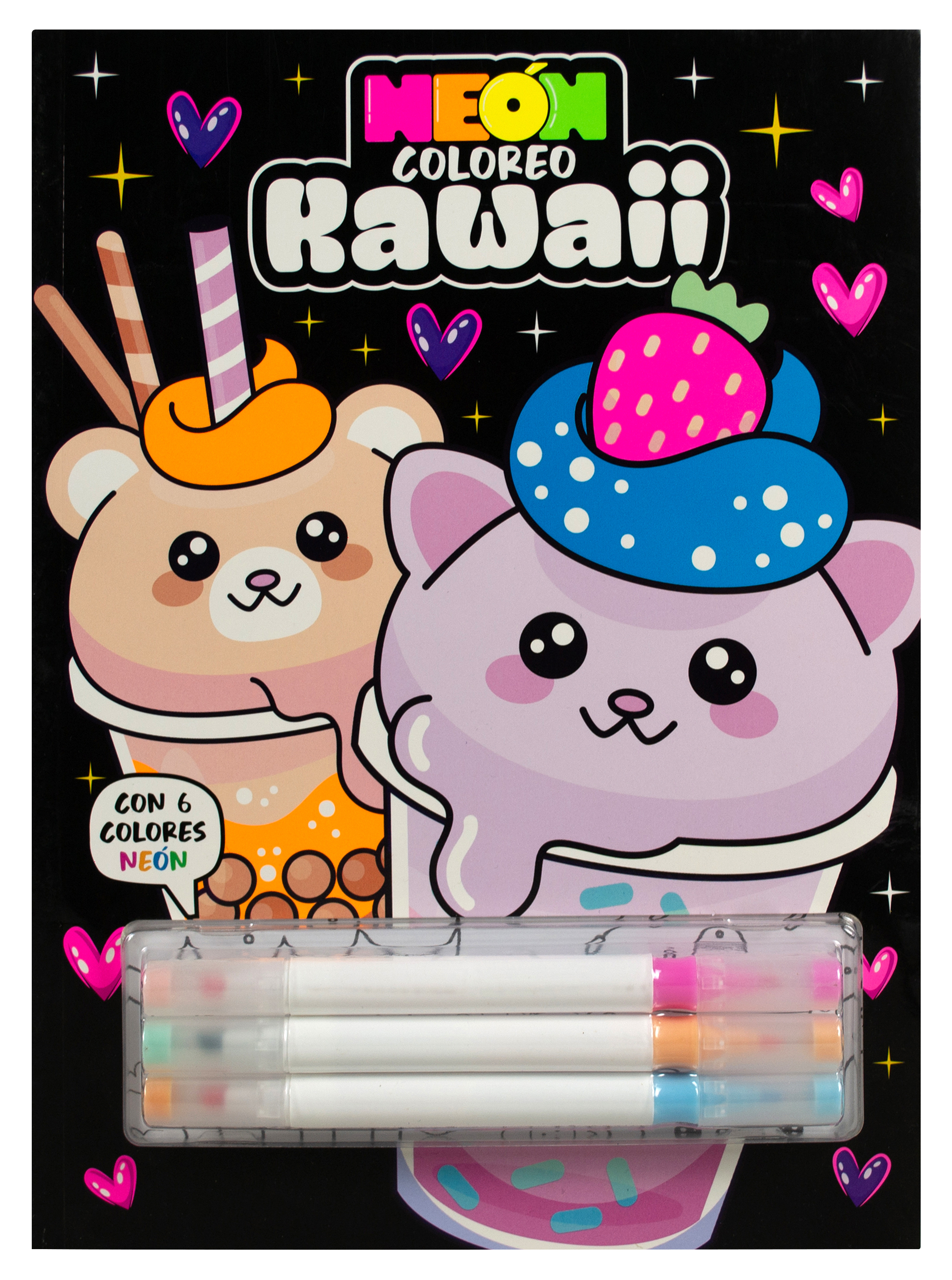 Libro infantil para colorear: Neón Coloreo: Kawaii