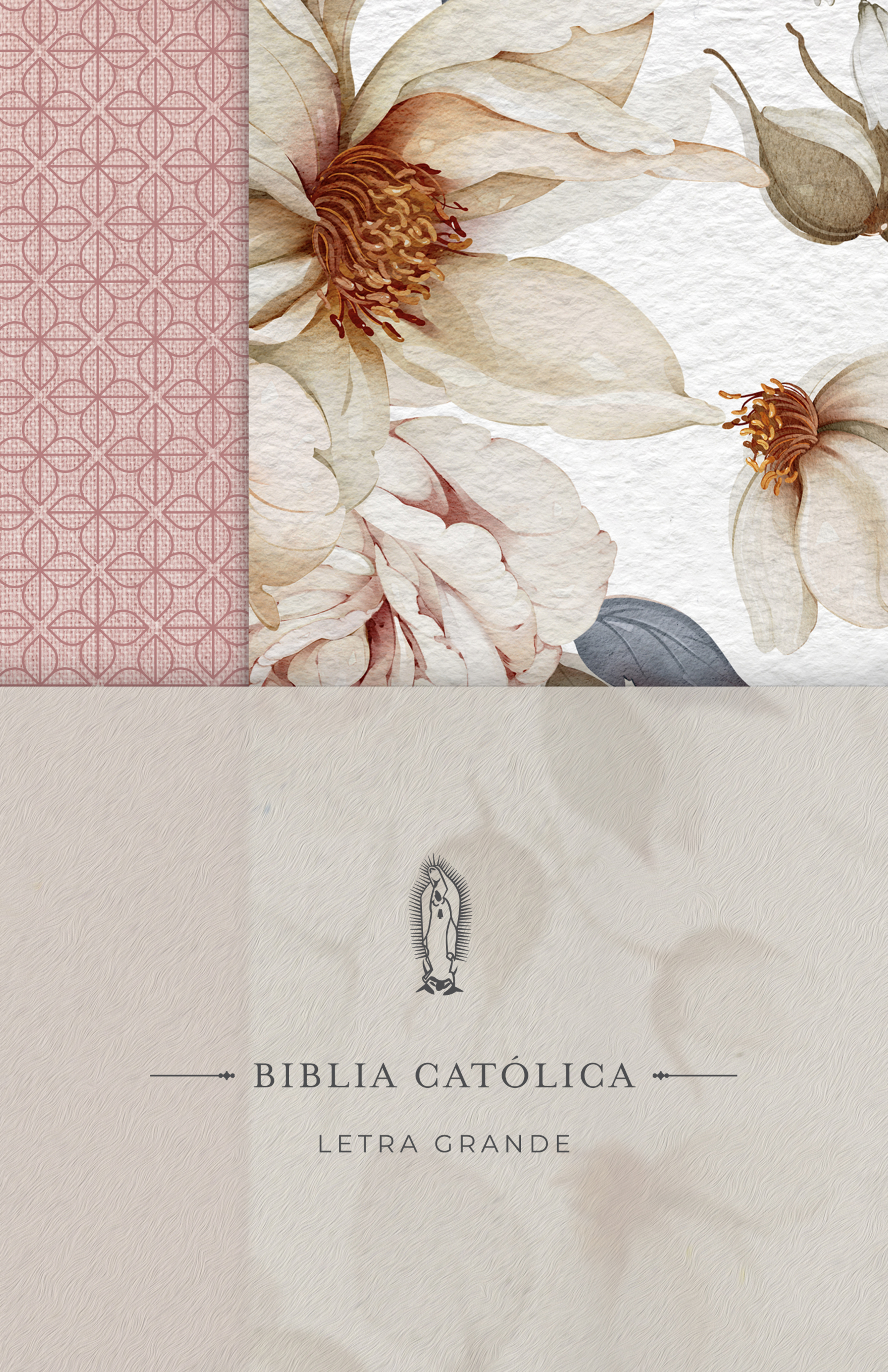Biblia Católica. Edición letra grande. Tapa dura, Tela rosada con flores