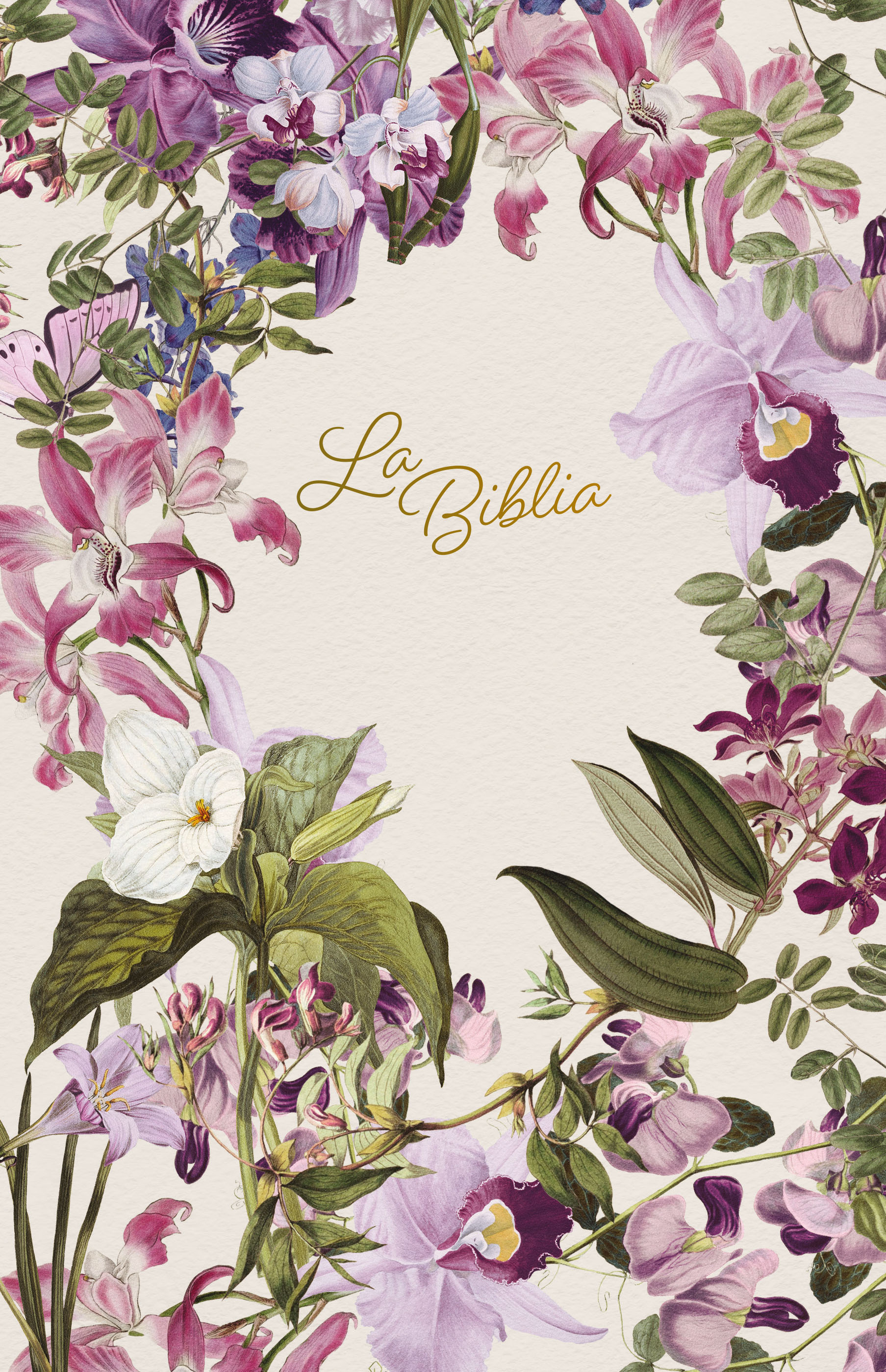 Biblia Católica. Edición letra grande. Tapa dura, morada con flores