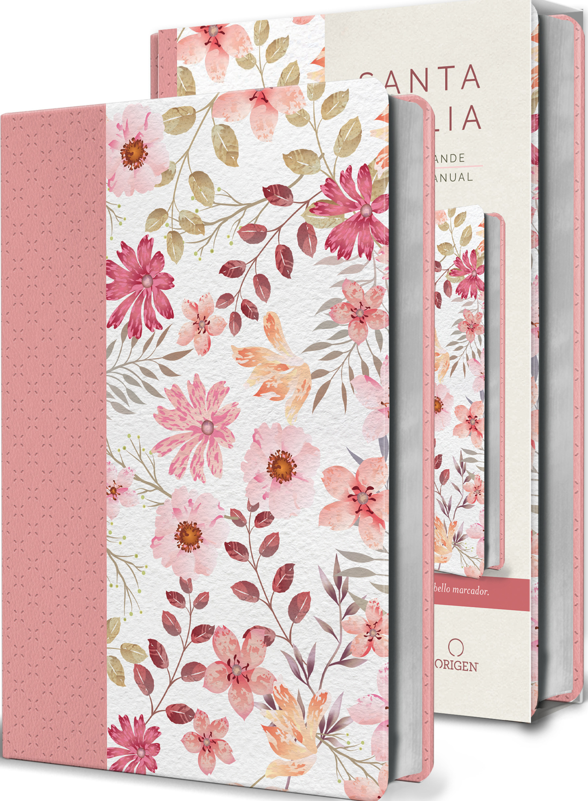 Biblia Reina Valera 1960 letra grande. Piel Rosada con flores, tamaño manual
